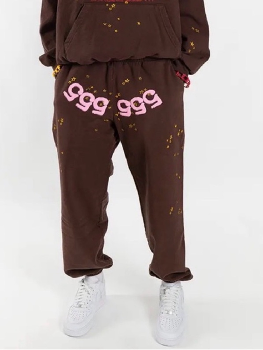 SP5DER brown fleece sweatpants Size S  pink and yellow Logo AUTHENTIC